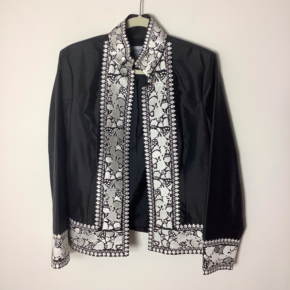 Bloomingdales Silk Black Open Front Blazer